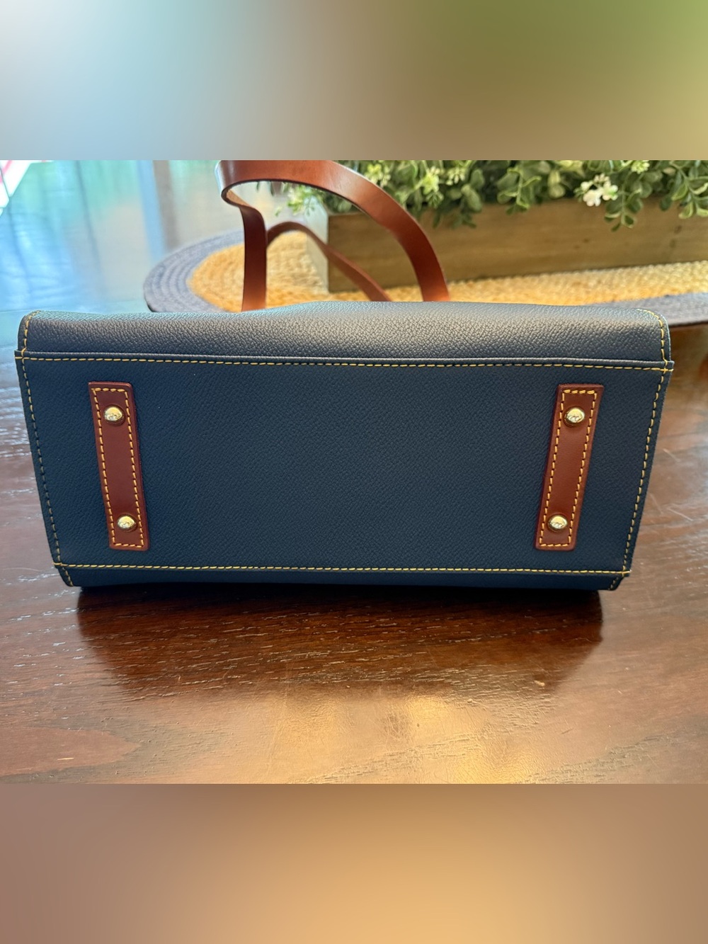 Dooney & Bourke Navy satchel tote bag with Brown Leather Trim - Picture 5 of 16
